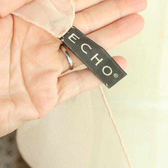 Echo Womens Scarf, Pink Silk Chiffon with Embroidered and Sequin Flowers - Picture 8 of 14